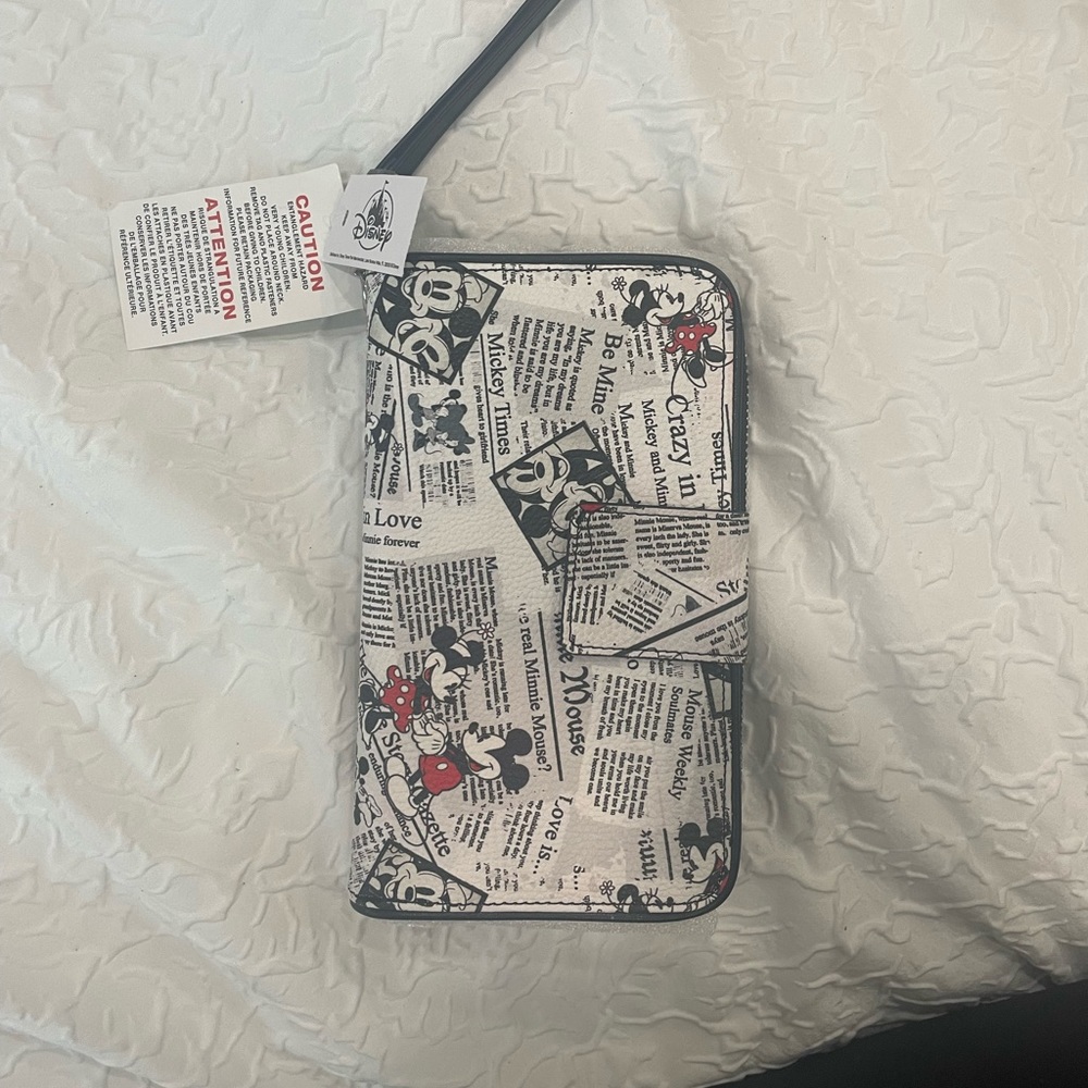 Disney Mickey & Minnie Black and White Newspaper print wallet/wristlet